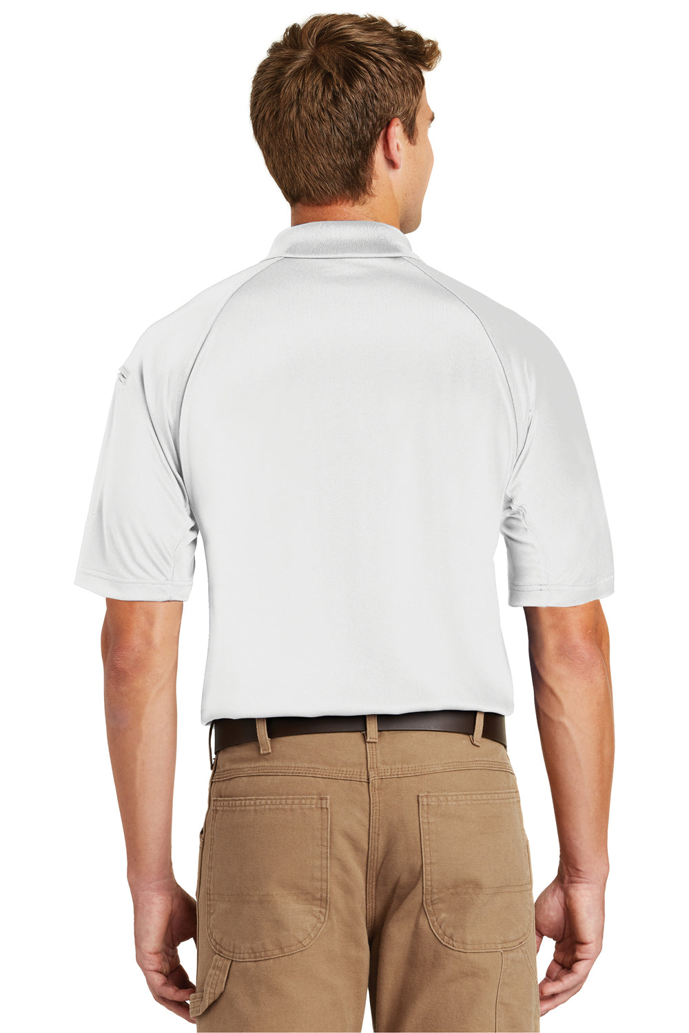 CornerStone CS410/TLCS410 Mens Select Tactical Moisture Wicking Short Sleeve Polo Shirt White Model Back