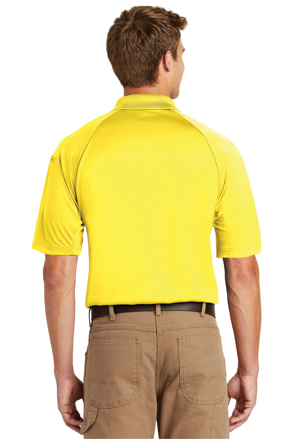 CornerStone CS410/TLCS410 Mens Select Tactical Moisture Wicking Short Sleeve Polo Shirt Yellow Model Back