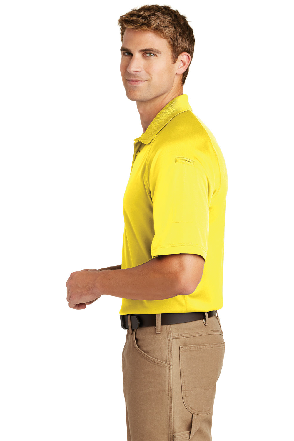 CornerStone CS410/TLCS410 Mens Select Tactical Moisture Wicking Short Sleeve Polo Shirt Yellow Model Side