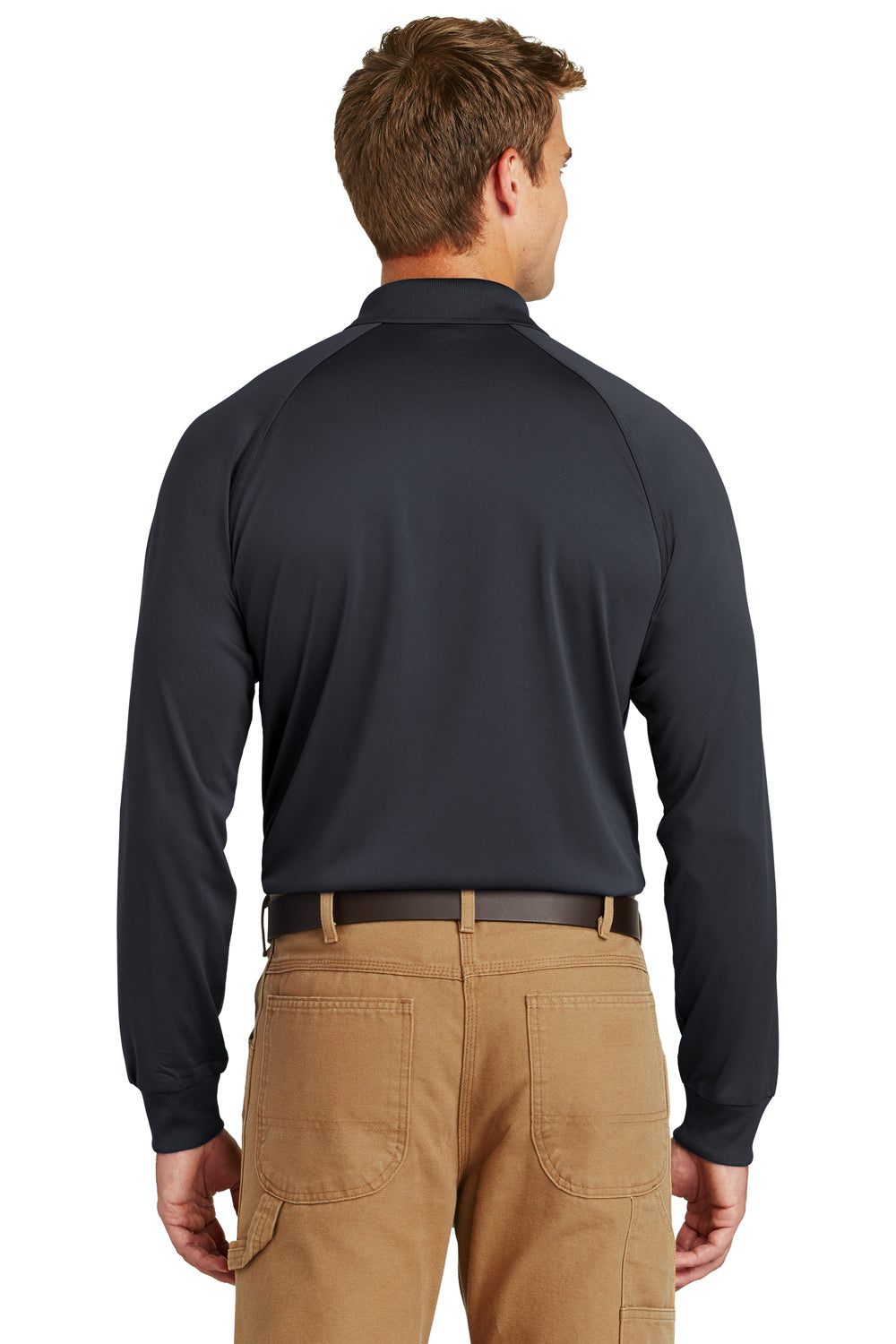 CornerStone CS410LS Mens Select Tactical Moisture Wicking Long Sleeve Polo Shirt Charcoal Grey Model Back