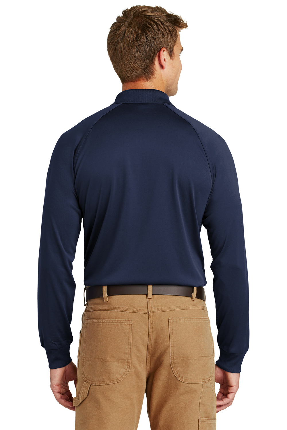 CornerStone CS410LS Mens Select Tactical Moisture Wicking Long Sleeve Polo Shirt Dark Navy Blue Model Back