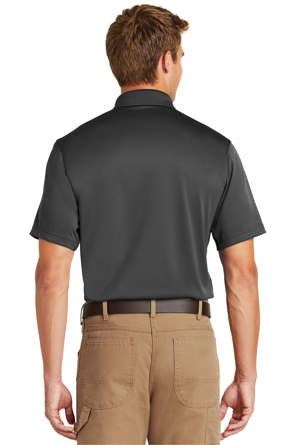 CornerStone CS412/TLCS412 Mens Select Moisture Wicking Short Sleeve Polo Shirt Charcoal Grey Model Back