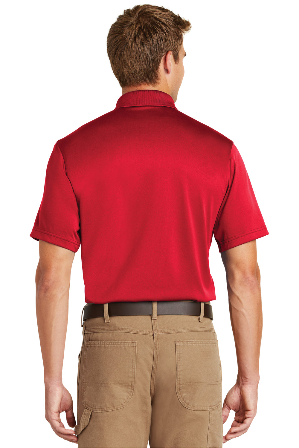 CornerStone CS412/TLCS412 Mens Select Moisture Wicking Short Sleeve Polo Shirt Red Model Back