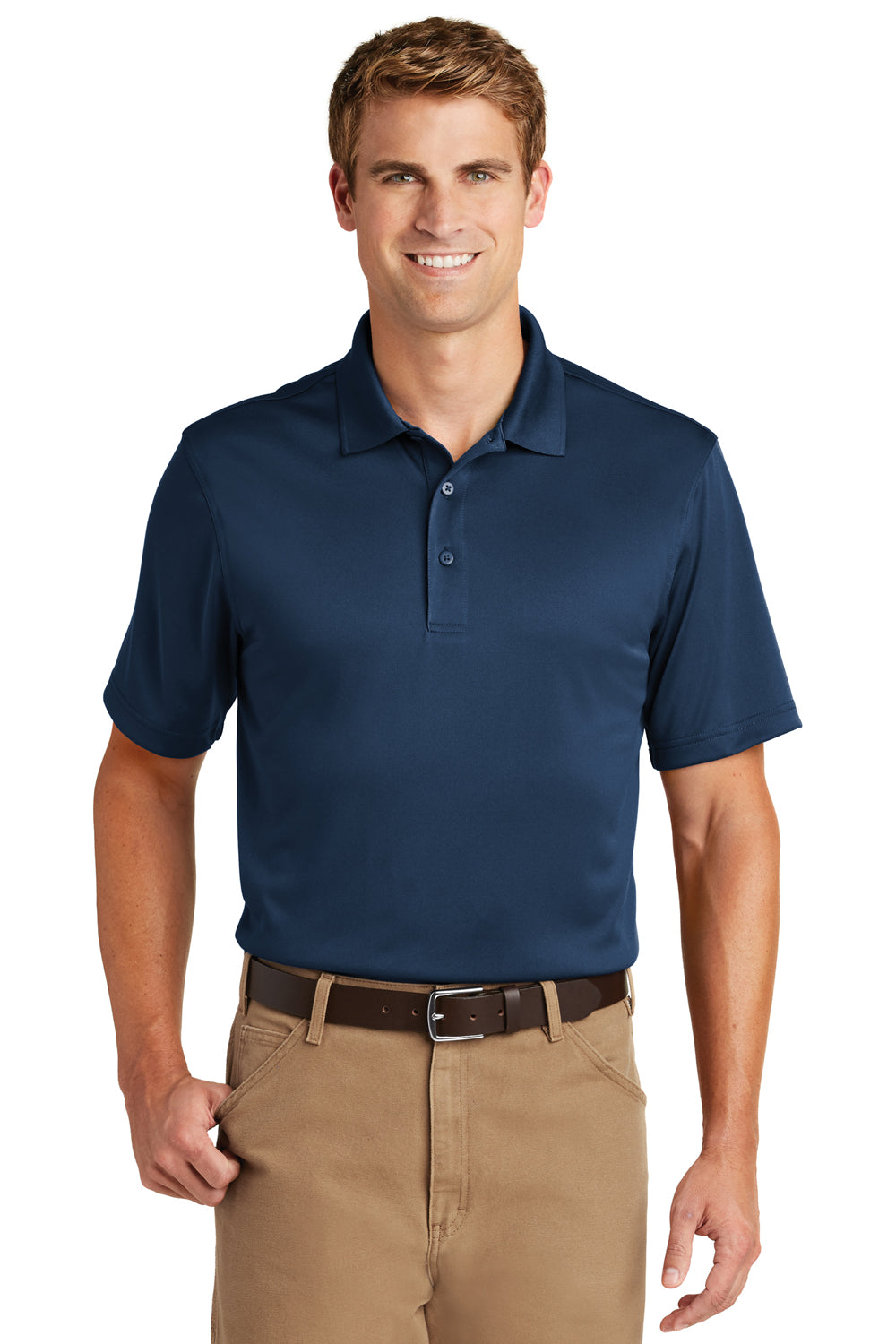 CornerStone CS412/TLCS412 Mens Select Moisture Wicking Short Sleeve Polo Shirt Regatta Blue Model Front