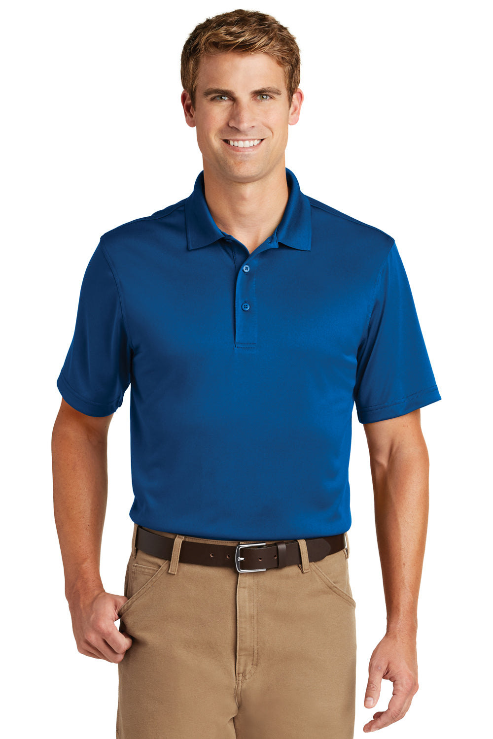 CornerStone CS412/TLCS412 Mens Select Moisture Wicking Short Sleeve Polo Shirt Royal Blue Model Front