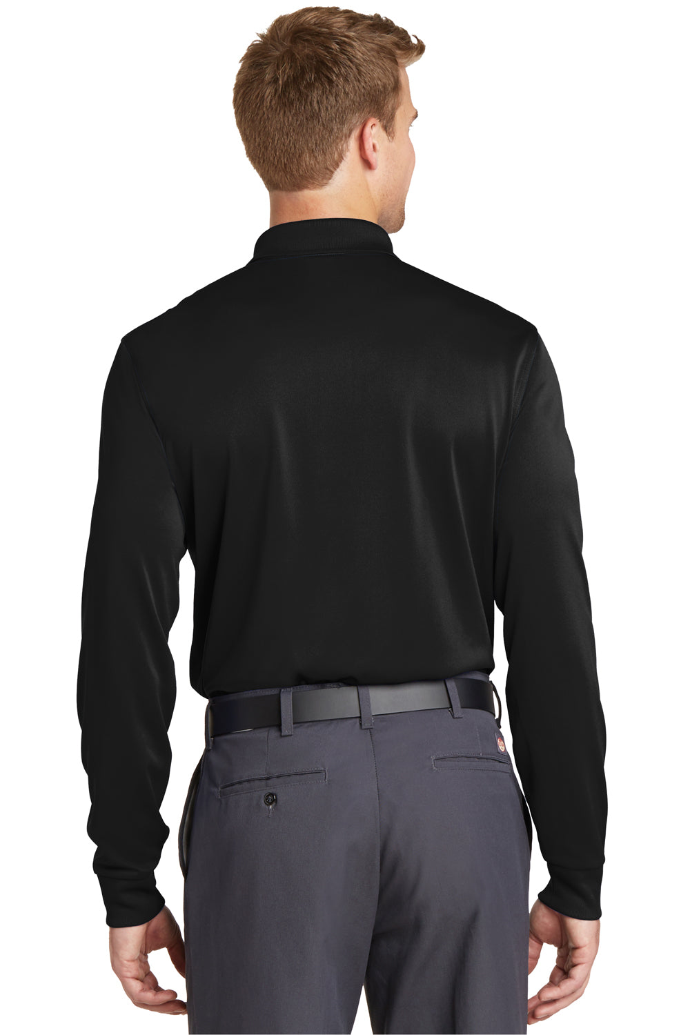 CornerStone CS412LS Mens Select Moisture Wicking Long Sleeve Polo Shirt Black Model Back