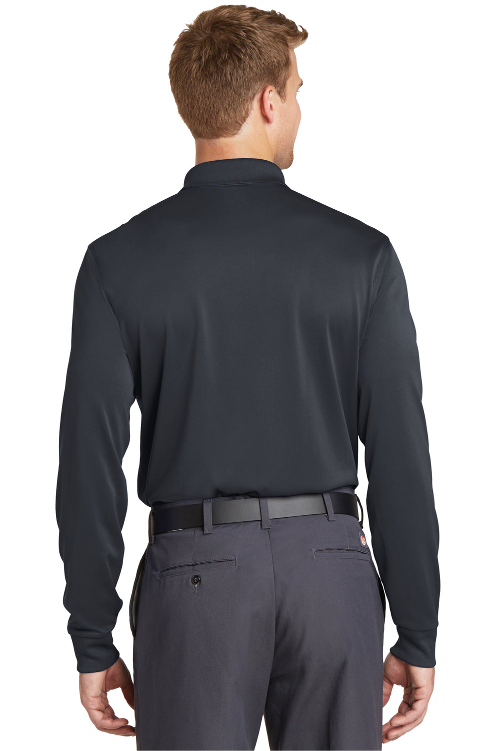 CornerStone CS412LS Mens Select Moisture Wicking Long Sleeve Polo Shirt Charcoal Grey Model Back