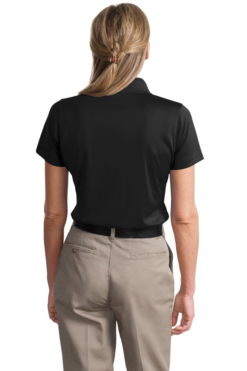 CornerStone CS413 Womens Select Moisture Wicking Short Sleeve Polo Shirt Black Model Back