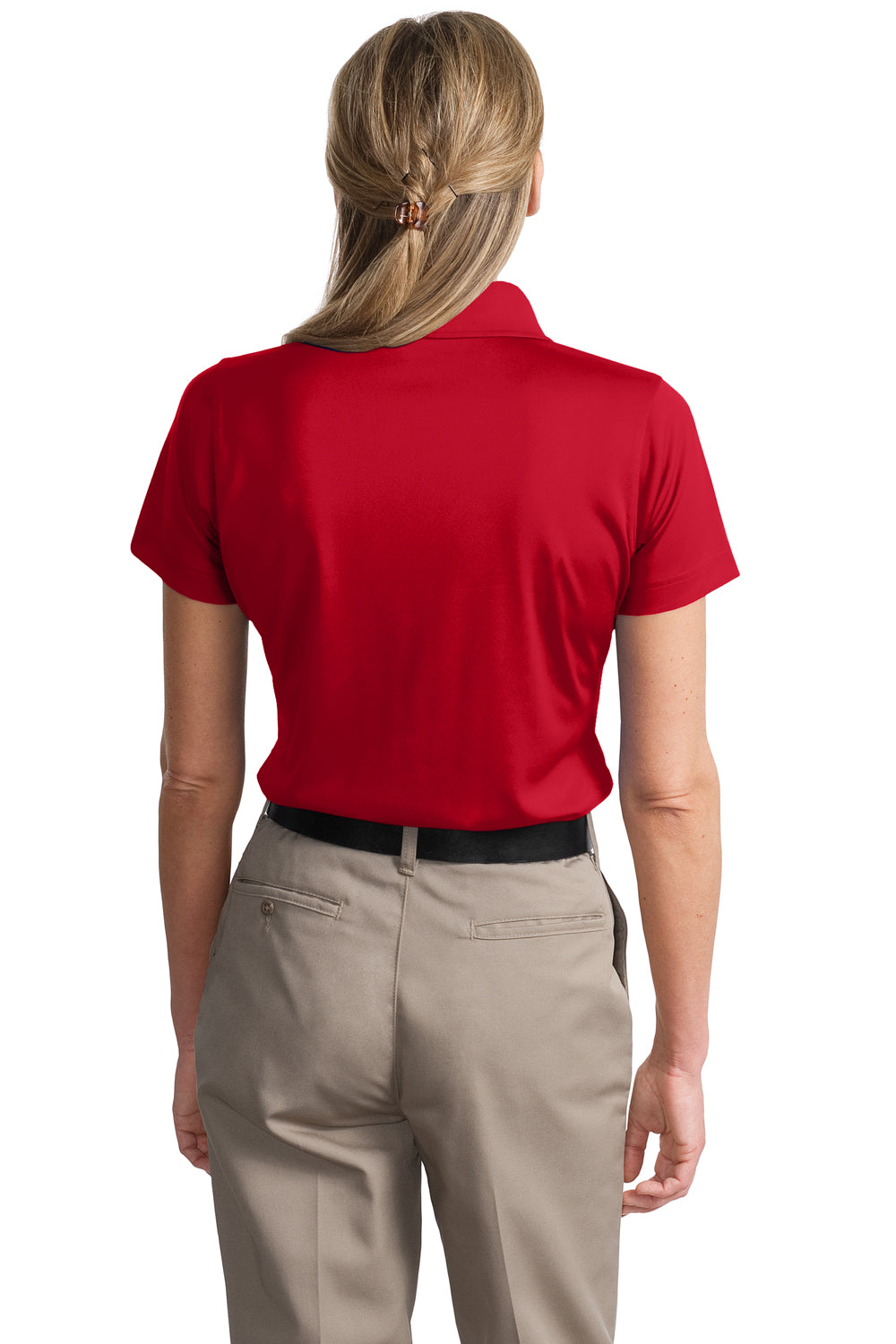 CornerStone CS413 Womens Select Moisture Wicking Short Sleeve Polo Shirt Red Model Back