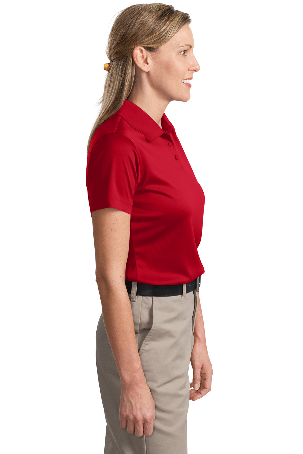 CornerStone CS413 Womens Select Moisture Wicking Short Sleeve Polo Shirt Red Model Side