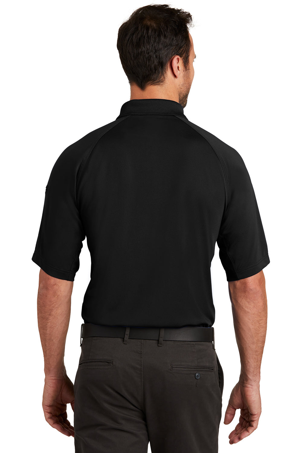 CornerStone CS420 Mens Select Tactical Moisture Wicking Short Sleeve Polo Shirt Black Model Back