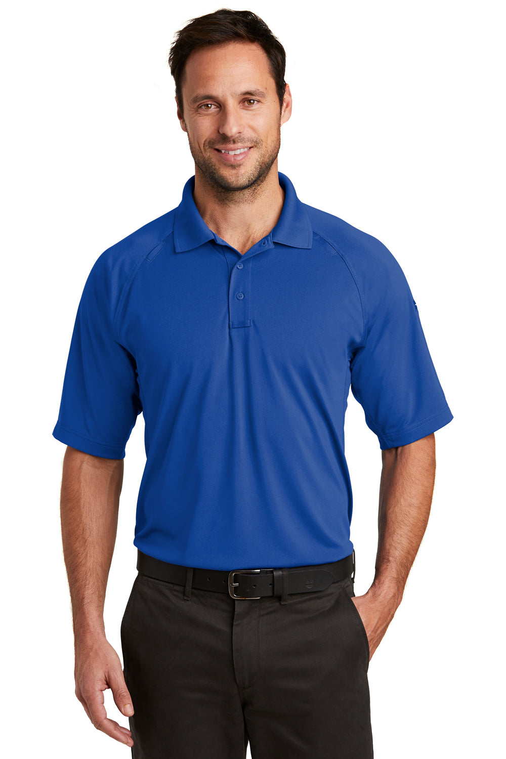 CornerStone CS420 Mens Select Tactical Moisture Wicking Short Sleeve Polo Shirt Royal Blue Model Front