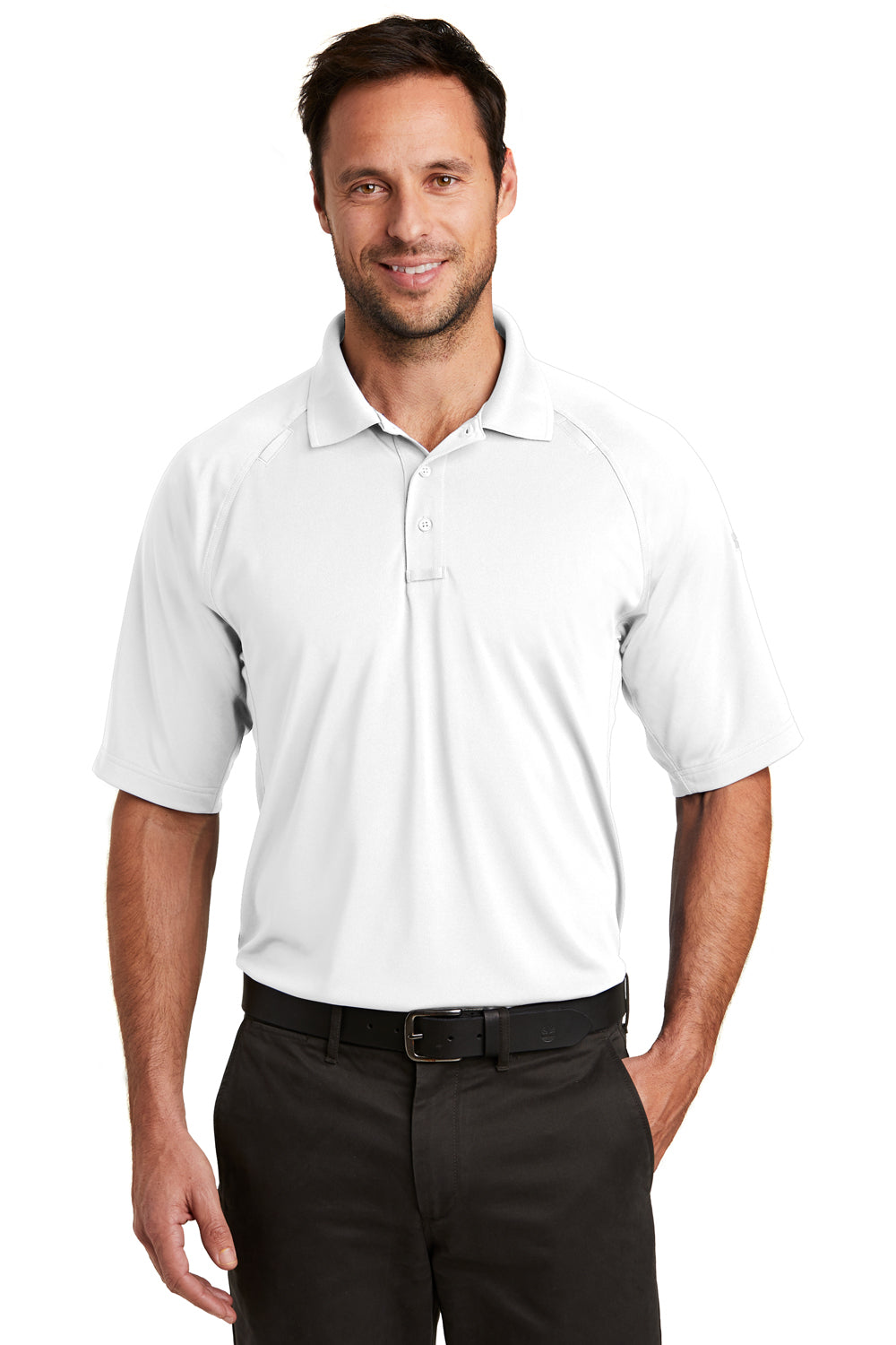 CornerStone CS420 Mens Select Tactical Moisture Wicking Short Sleeve Polo Shirt White Model Front