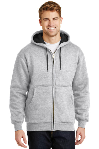 CornerStone CS620 Mens Full Zip Hooded Sweatshirt Hoodie Heather Grey Model Front