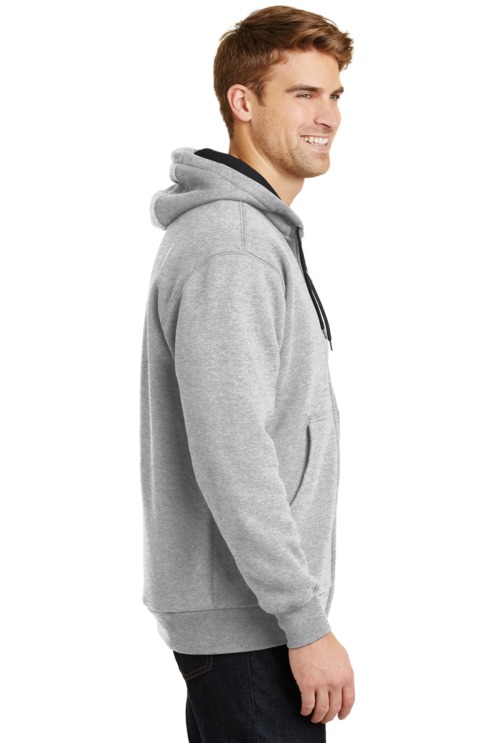 CornerStone CS620 Mens Full Zip Hooded Sweatshirt Hoodie Heather Grey Model Side