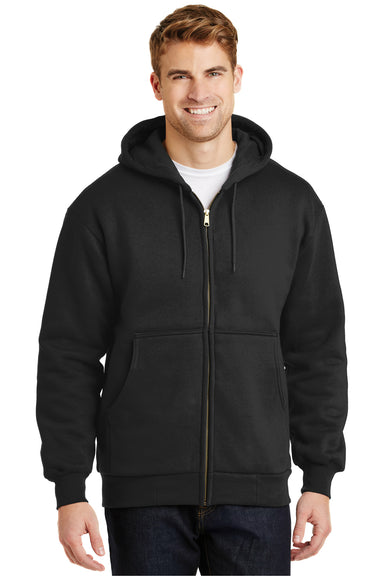 CornerStone CS620 Mens Full Zip Hooded Sweatshirt Hoodie Black Model Front