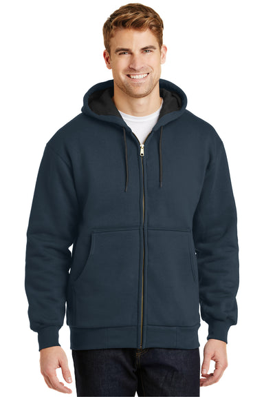 CornerStone CS620 Mens Full Zip Hooded Sweatshirt Hoodie Navy Blue Model Front