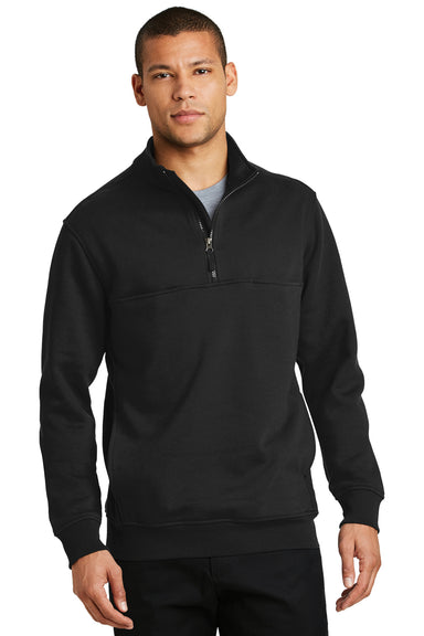 CornerStone CS626 Mens Fleece 1/4 Zip Sweatshirt Black Model Front