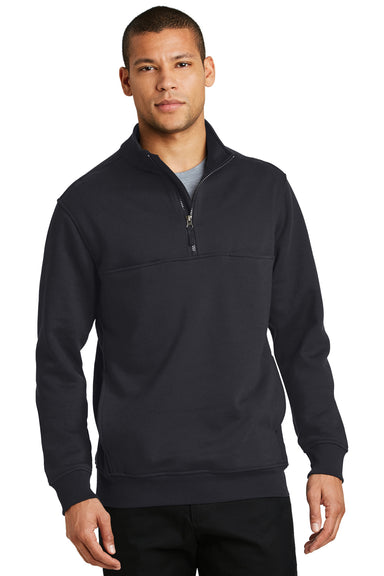 CornerStone CS626 Mens Fleece 1/4 Zip Sweatshirt Dark Navy Blue Model Front