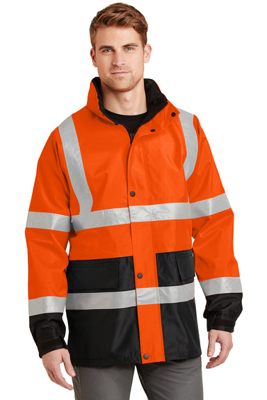 CornerStone CSJ24 Mens ANSI 107 Class 3 Waterproof Full Zip Hooded Jacket Safety Orange Model Front