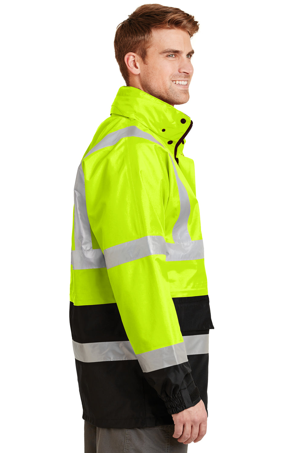 CornerStone CSJ24 Mens ANSI 107 Class 3 Waterproof Full Zip Hooded Jacket Safety Yellow Model Side