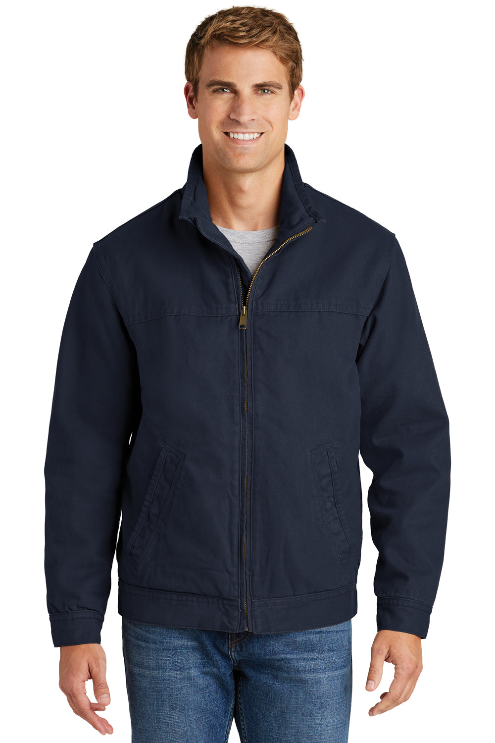 CornerStone CSJ40 Mens Duck Cloth Full Zip Jacket Navy Blue Model Front