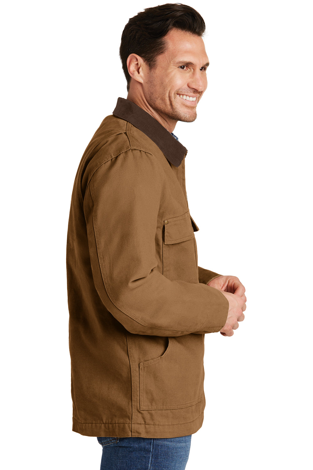 CornerStone CSJ50 Mens Duck Cloth Full Zip Jacket Duck Brown Model Side