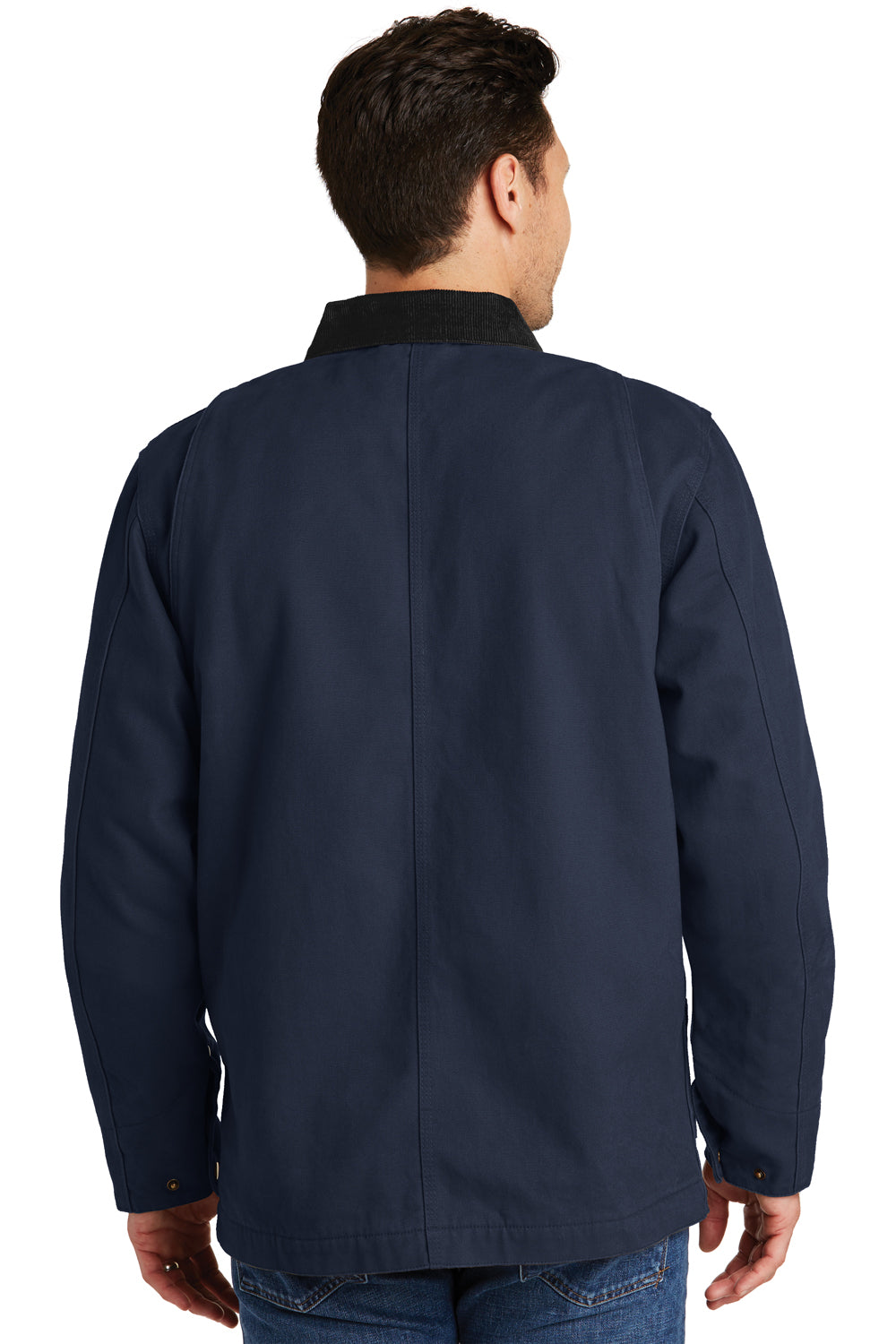 CornerStone CSJ50 Mens Duck Cloth Full Zip Jacket Navy Blue Model Back