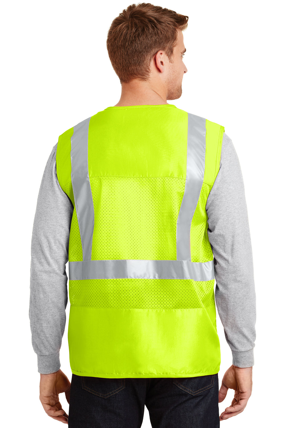 CornerStone CSV405 Mens ANSI 107 Class 2 Safety Full Zip Vest Safety Yellow Model Back