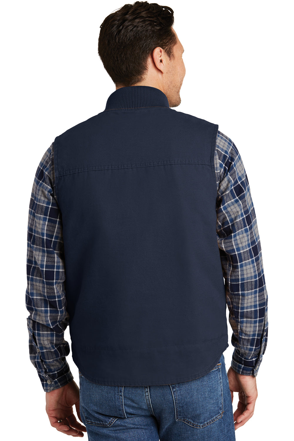 CornerStone CSV40 Mens Duck Cloth Full Zip Vest Navy Blue Model Back