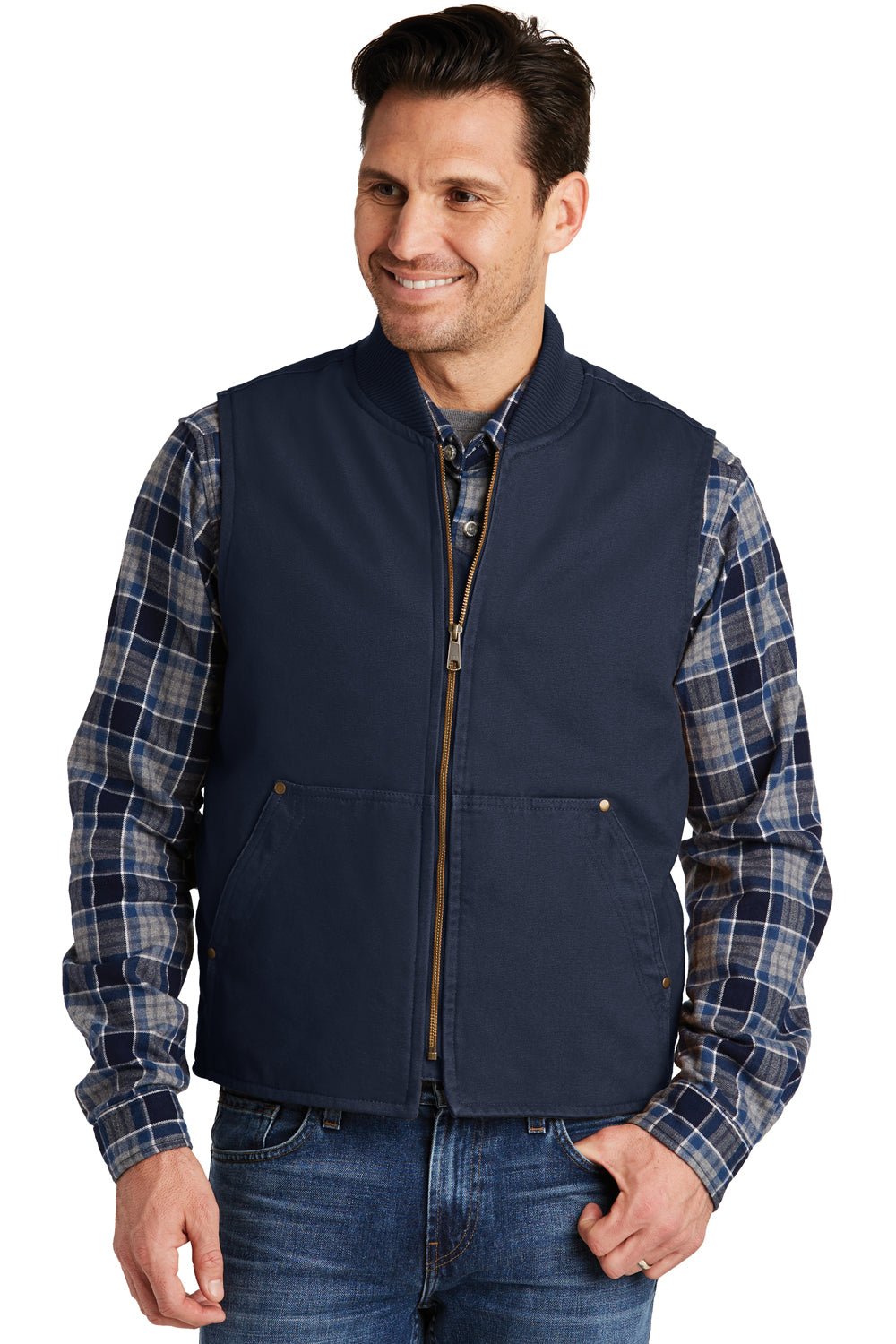 CornerStone CSV40 Mens Duck Cloth Full Zip Vest Navy Blue Model Front