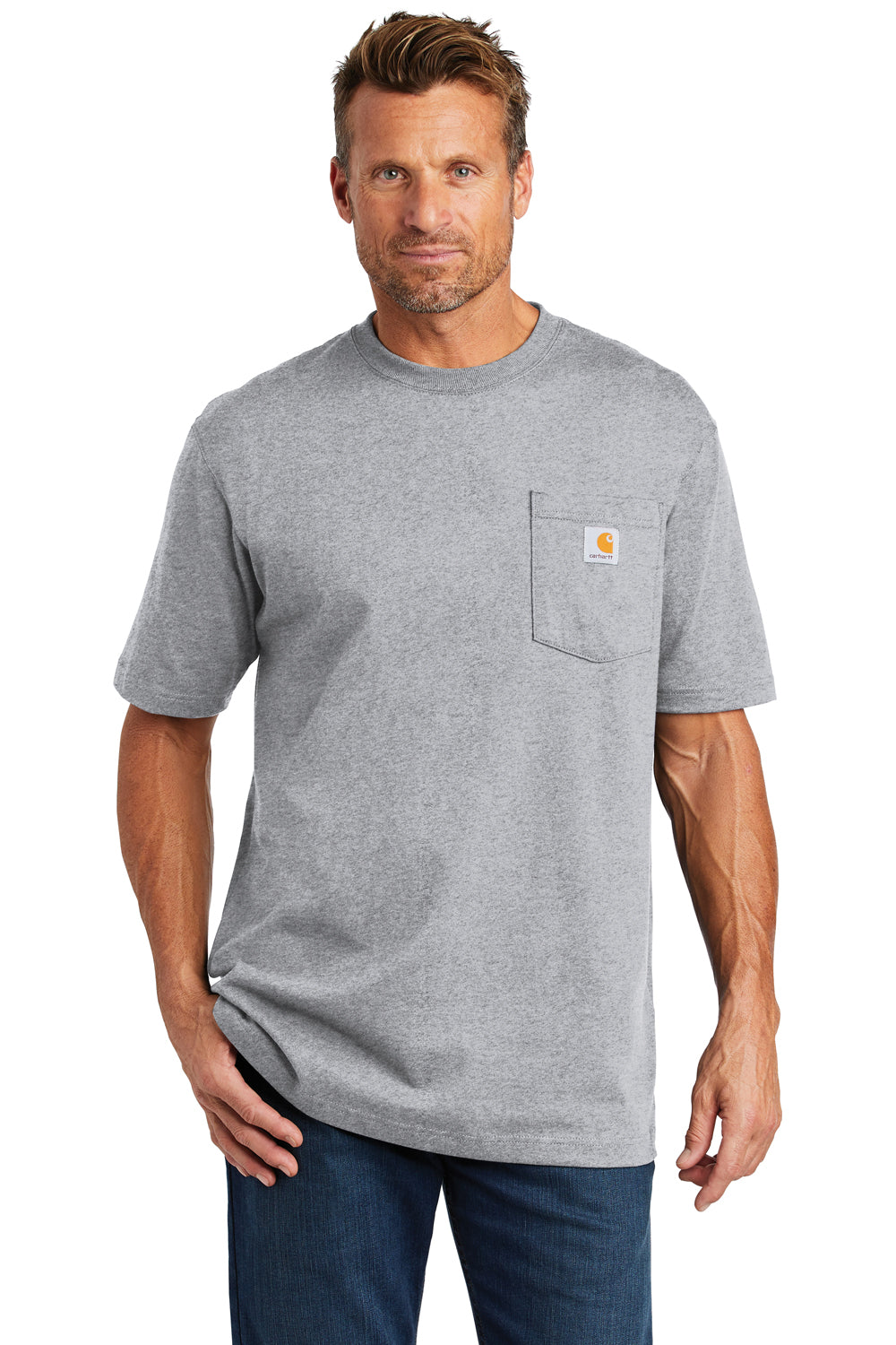 Carhartt Mens Workwear Short Sleeve Crewneck T-Shirt W/ Pocket Heather Grey, Carhartt Ctk87