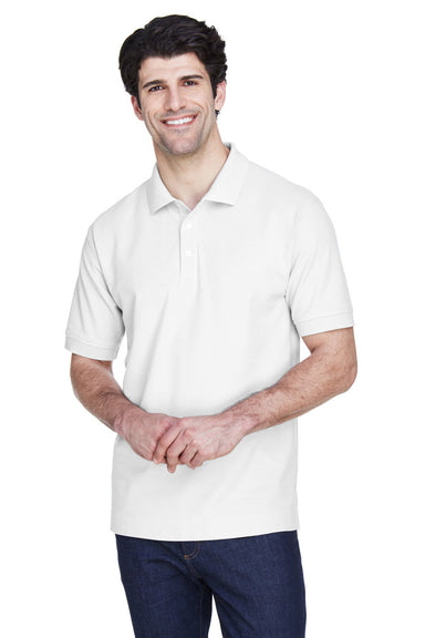 Devon & Jones D100 Mens Short Sleeve Polo Shirt White Model Front