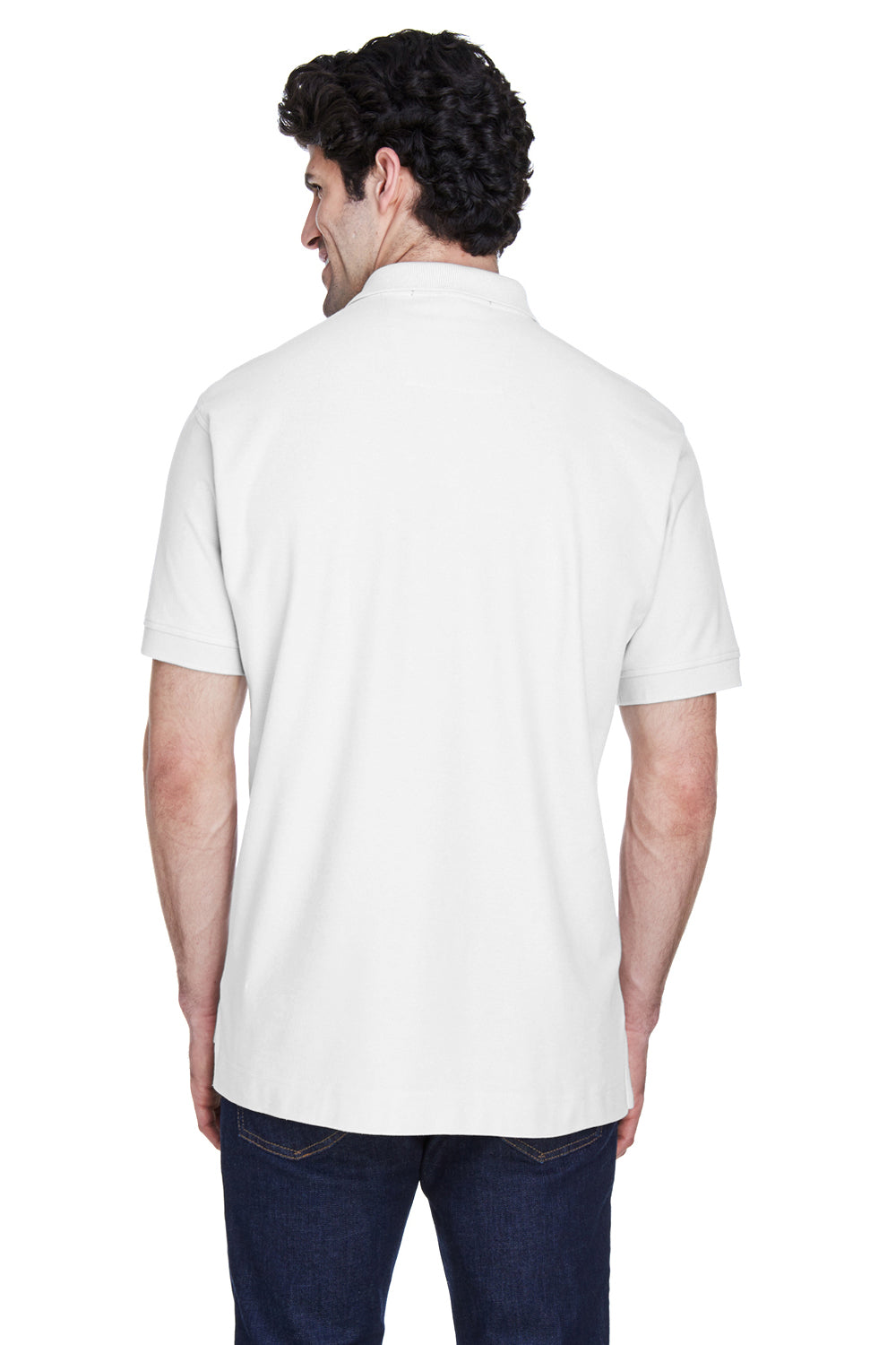 Devon & Jones D100 Mens Short Sleeve Polo Shirt White Model Back