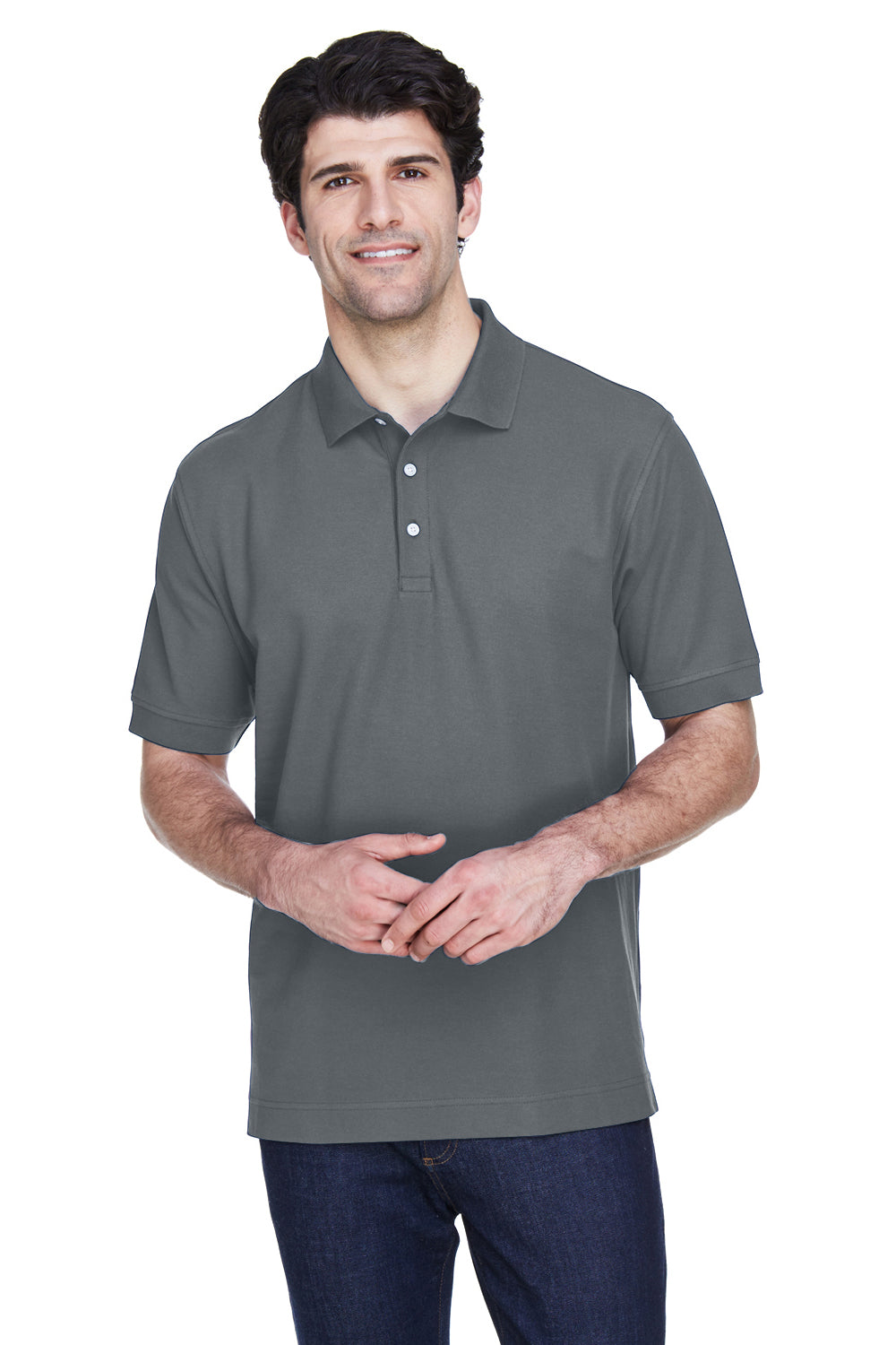 Devon & Jones D100 Mens Short Sleeve Polo Shirt Graphite Grey Model Front