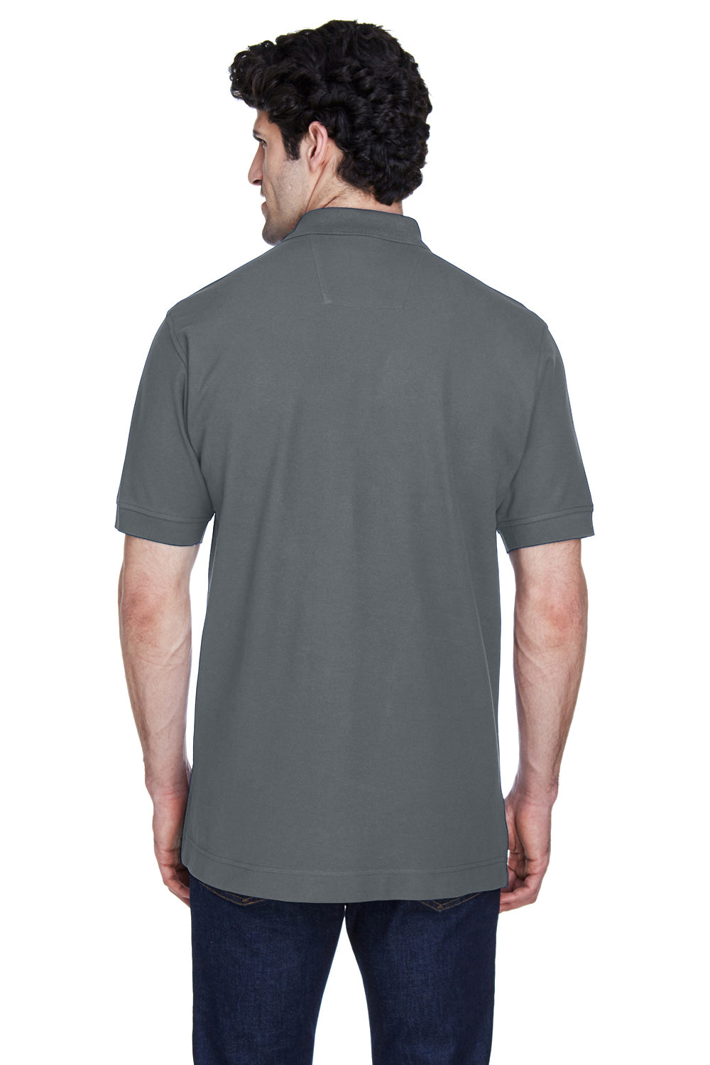 Devon & Jones D100 Mens Short Sleeve Polo Shirt Graphite Grey Model Back