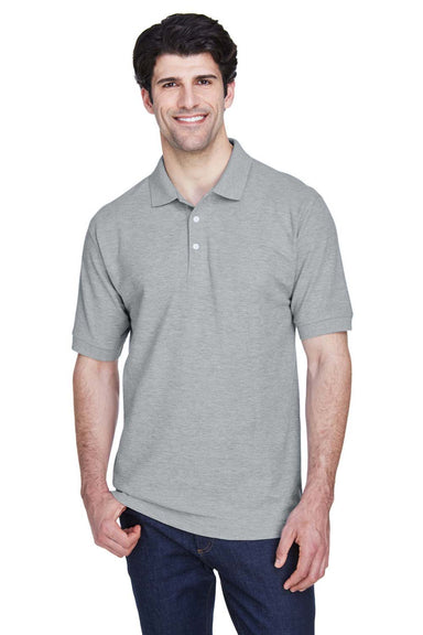 Devon & Jones D100 Mens Short Sleeve Polo Shirt Heather Grey Model Front