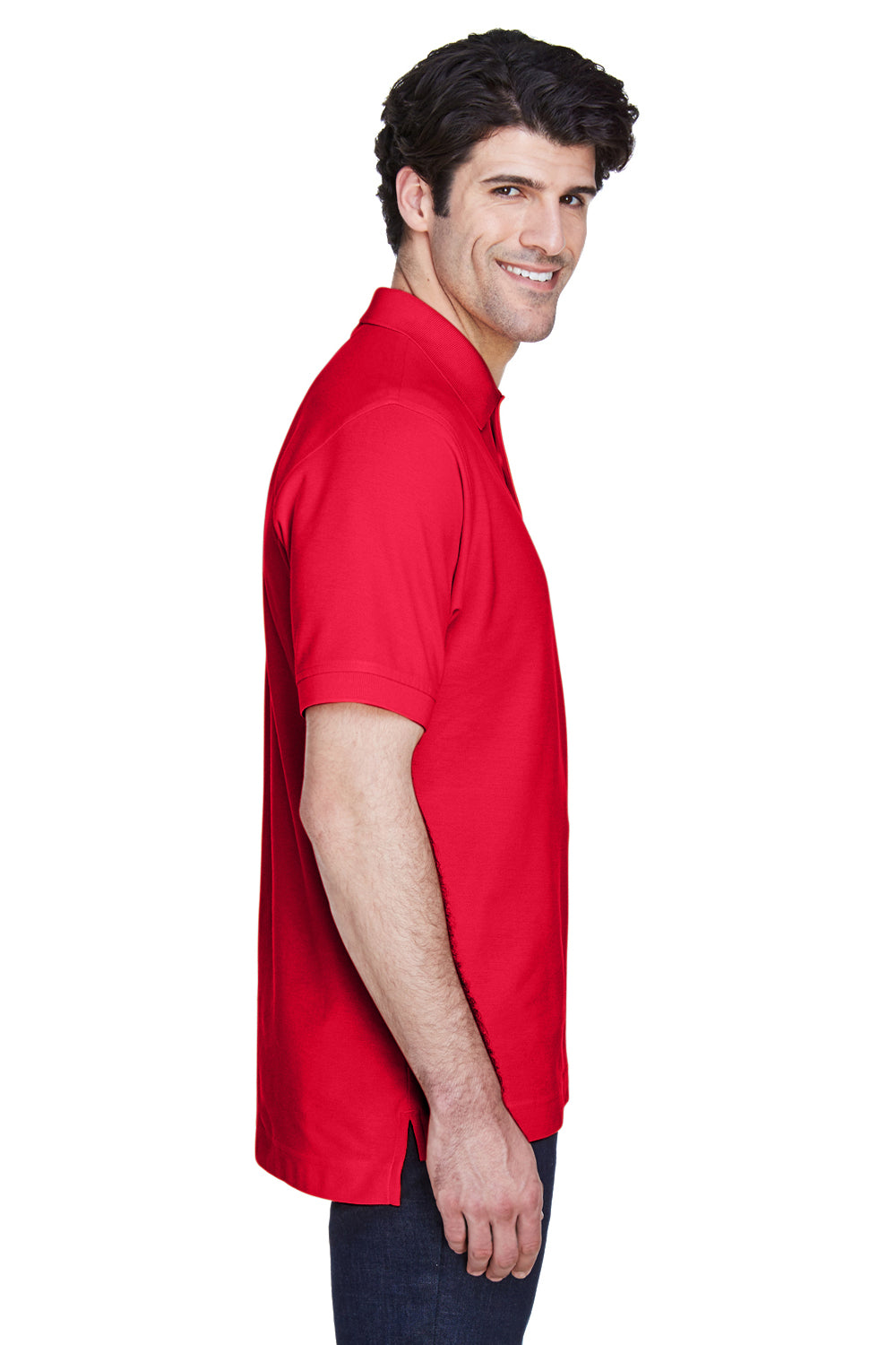 Devon & Jones D100 Mens Short Sleeve Polo Shirt Red Model Side