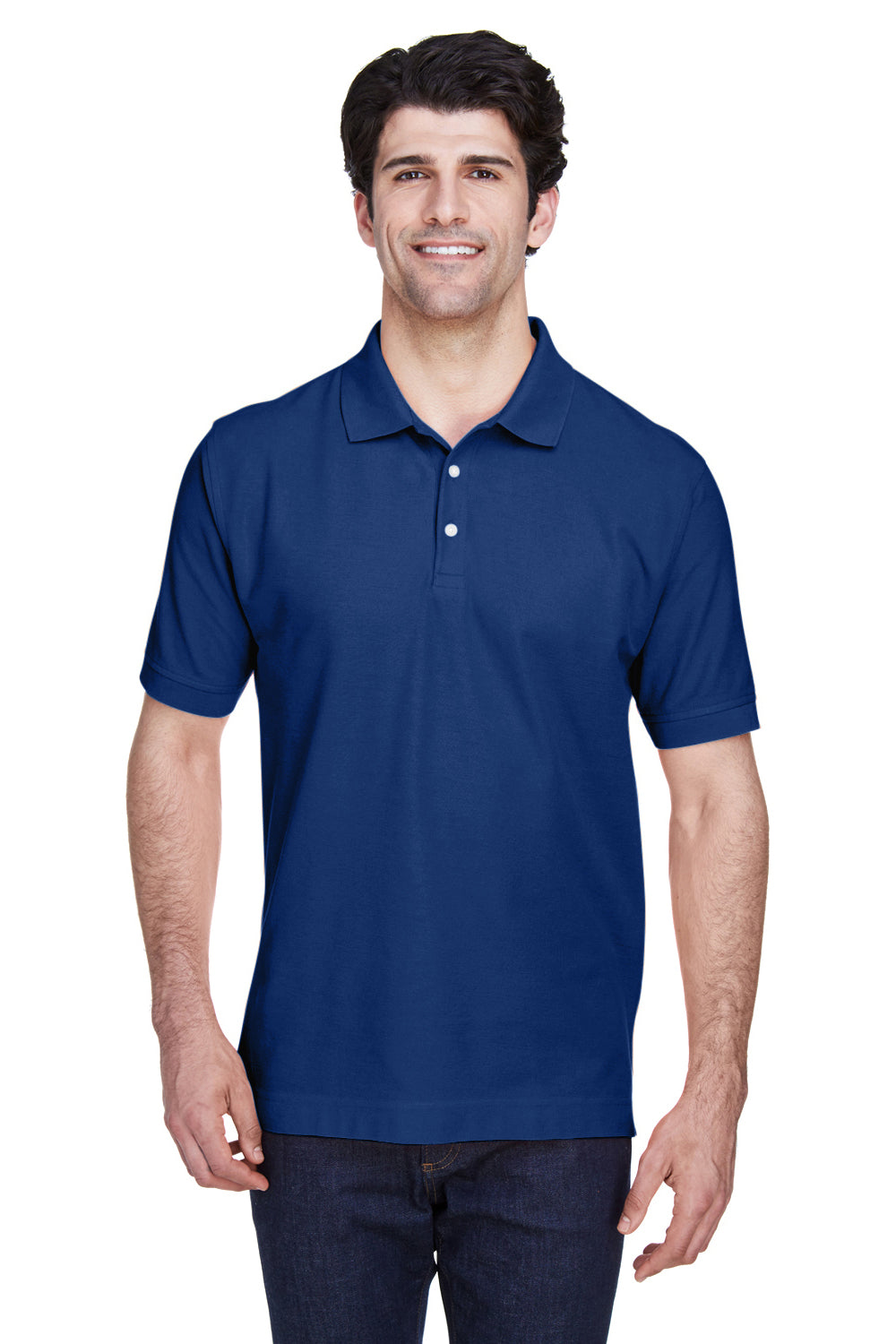 Devon & Jones D100 Mens Short Sleeve Polo Shirt True Royal Blue Model Front