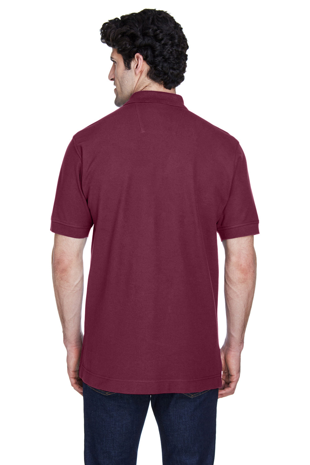 Devon & Jones D100 Mens Short Sleeve Polo Shirt Burgundy Model Back