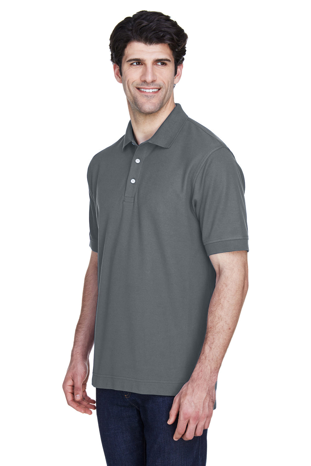 Devon & Jones D100 Mens Short Sleeve Polo Shirt Graphite Grey Model 3q