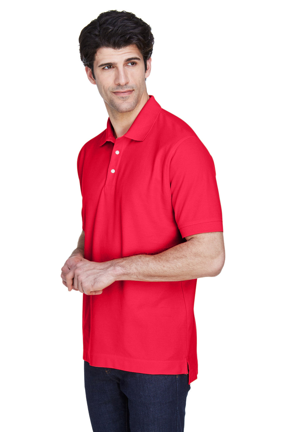 Devon & Jones D100 Mens Short Sleeve Polo Shirt Red Model 3q