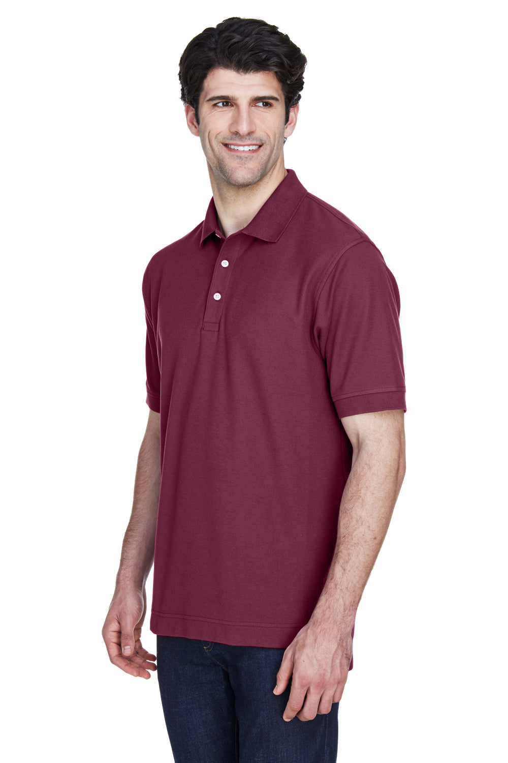 Devon & Jones D100 Mens Short Sleeve Polo Shirt Burgundy Model 3q