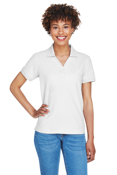 Devon & Jones D100W Womens Short Sleeve Polo Shirt White Model Front