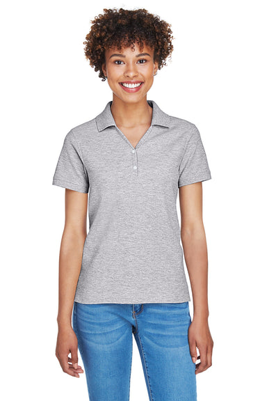 Devon & Jones D100W Womens Short Sleeve Polo Shirt Heather Grey Model Front