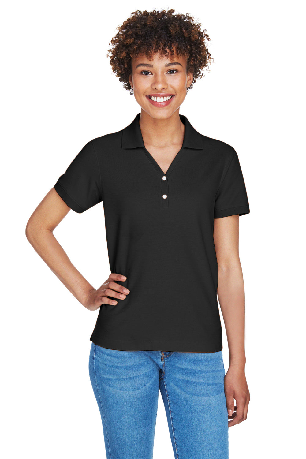 Devon & Jones D100W Womens Short Sleeve Polo Shirt Black Model Front