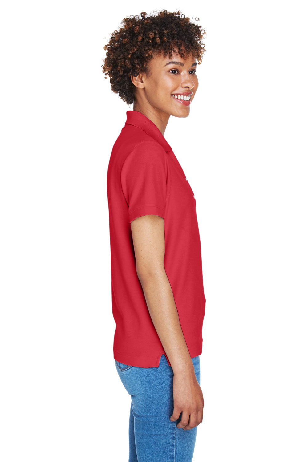 Devon & Jones D100W Womens Short Sleeve Polo Shirt Red Model Side