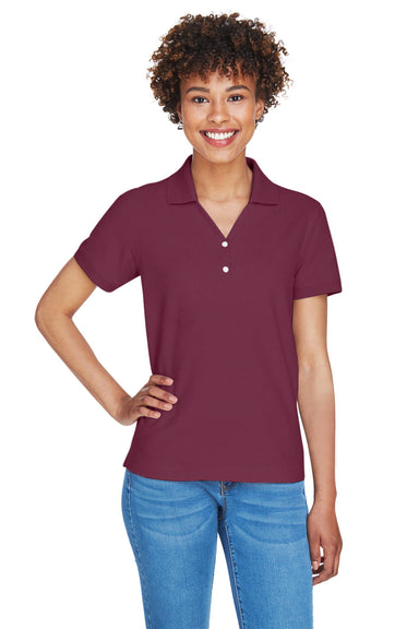 Devon & Jones D100W Womens Short Sleeve Polo Shirt Burgundy Model Front