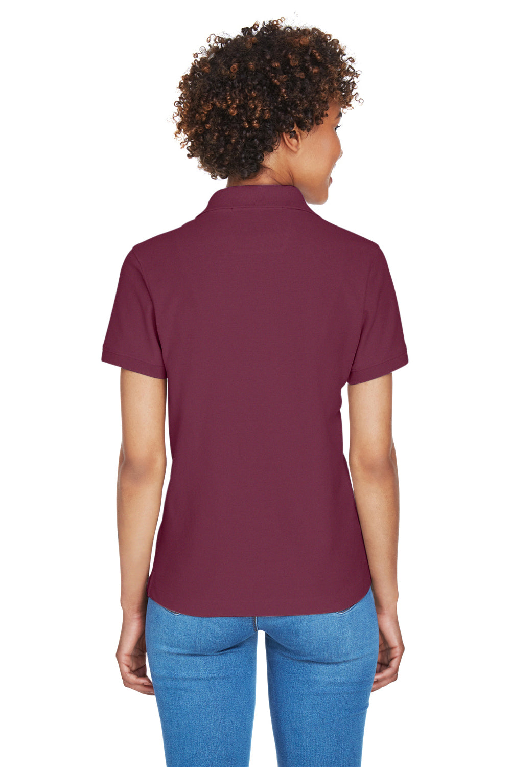 Devon & Jones D100W Womens Short Sleeve Polo Shirt Burgundy Model Back