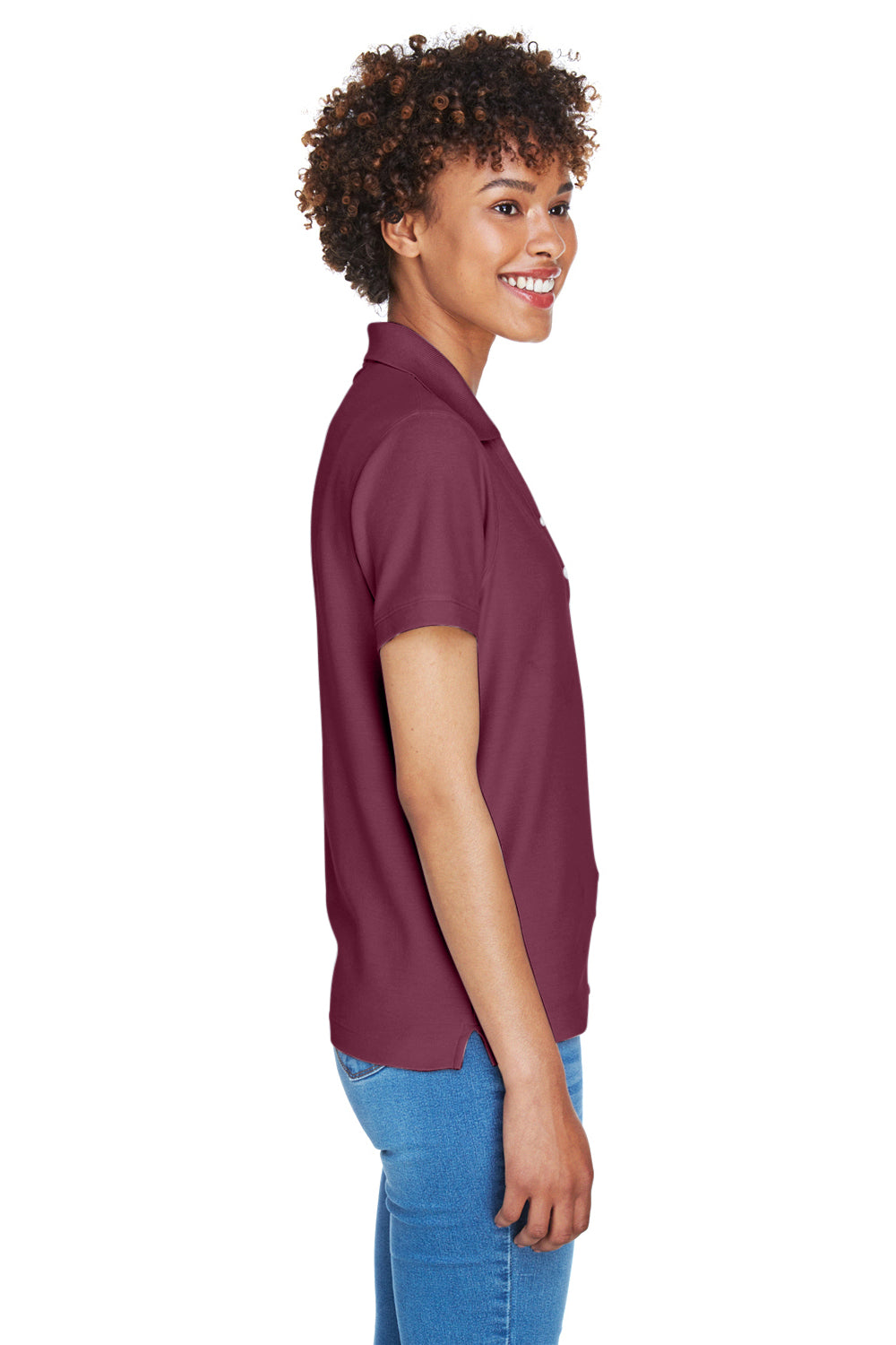 Devon & Jones D100W Womens Short Sleeve Polo Shirt Burgundy Model Side